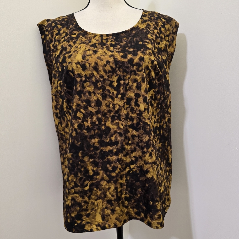 MERONA size Large Animal Print Cap Sleeve Blouse Career Office Brown Black